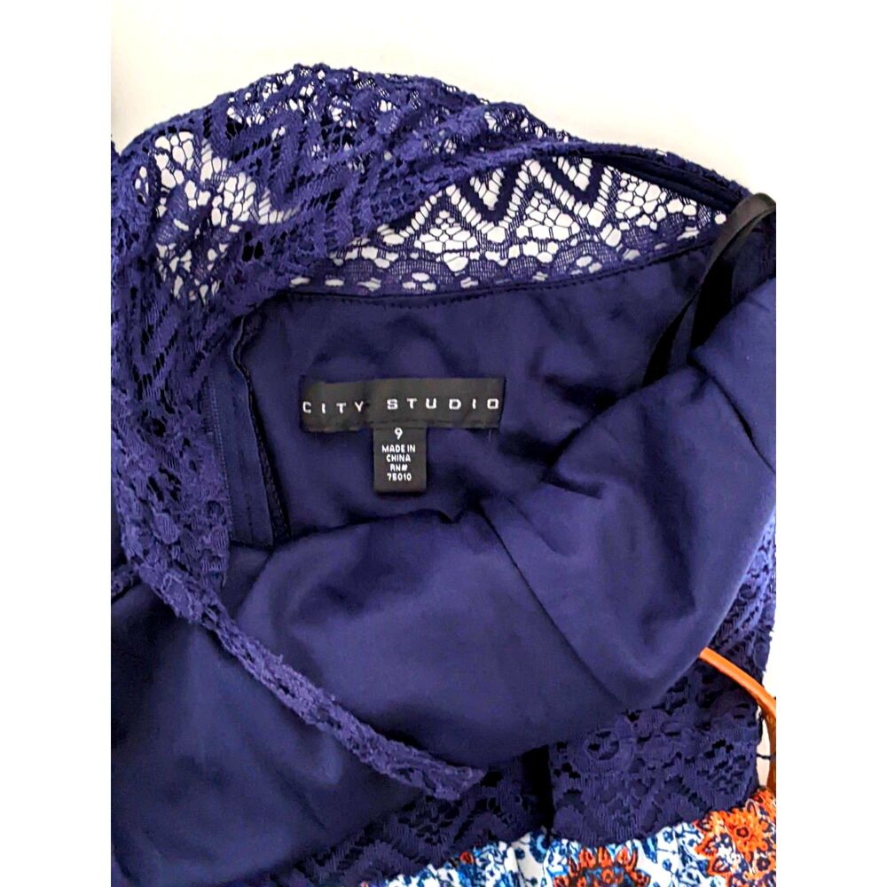 City Studio Women's Navy Blue Summer Sleeveless Laced Maxi Dress Size 9